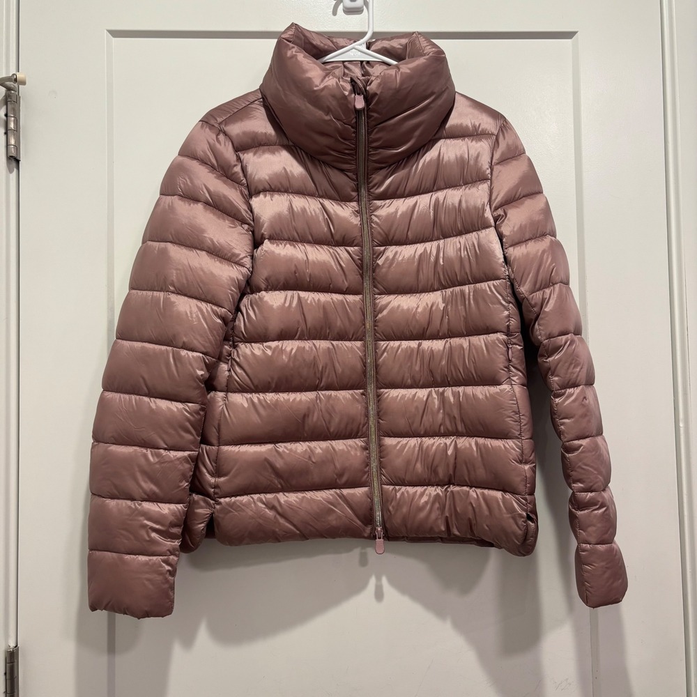 Save The Duck Womens Ultra Light Puffer Jacket Mauve Pink Animal Free Size M